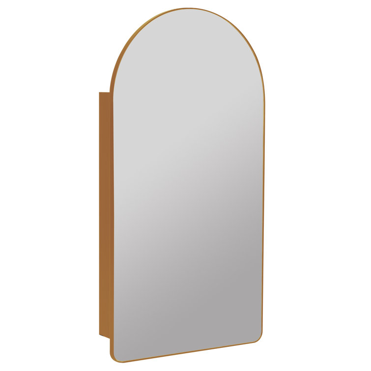Gold Arched Metal Medicine Cabinet with Mirror