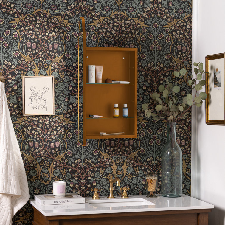 Gold Arched Metal Medicine Cabinet with Mirror