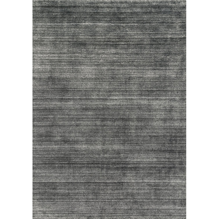 Handmade Charcoal Wool and Viscose Rectangular Rug 5' x 7'