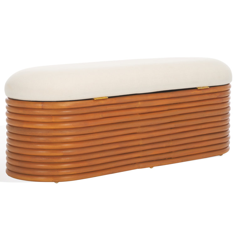 Natural Rattan and White Plywood Storage Bench