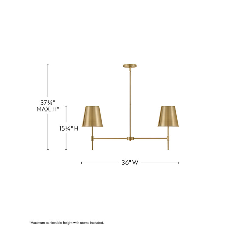 Lacquered Brass 2-Light Drum Chandelier with Metal Shades
