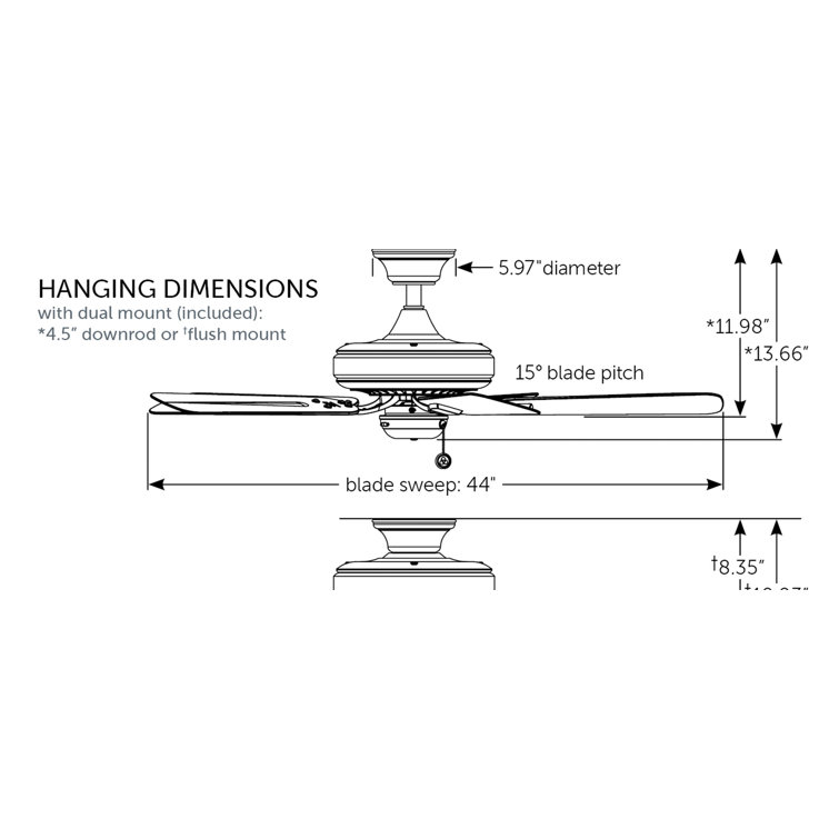Edgewood 44'' Black Composite Ceiling Fan with Reversible Blades