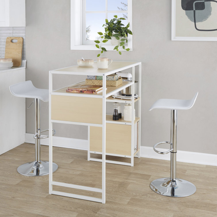 Chrome and White Adjustable Bar Set with Natural Wood Table
