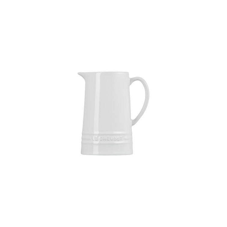 White Stoneware Cylinder Pitcher with Ribbed Design, 10 oz