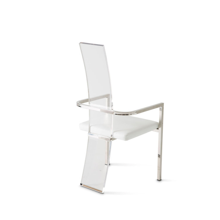 Glossy White Leather and Metal Upholstered Arm Chair