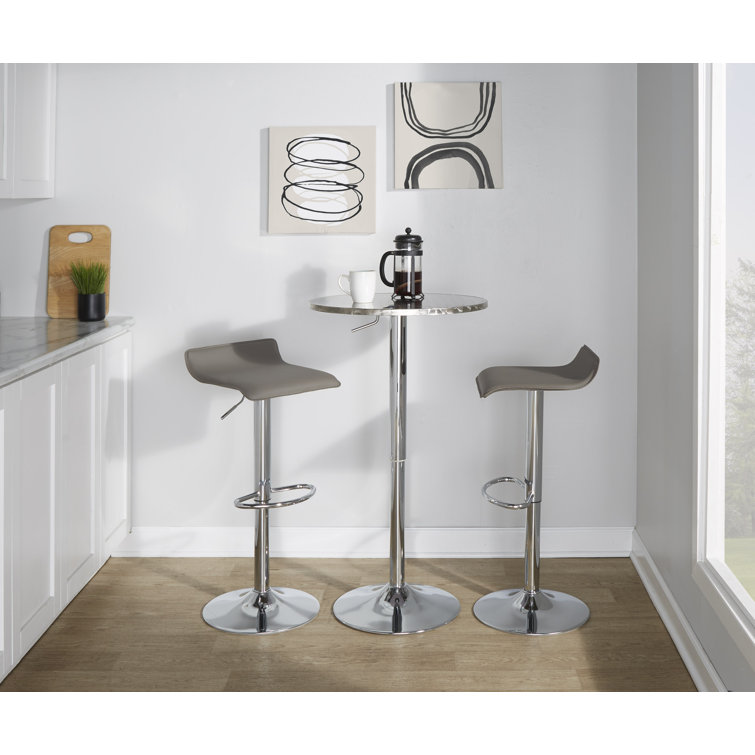 Adjustable Chrome Metal and Grey Faux Leather Bistro Bar Set - 3 Piece