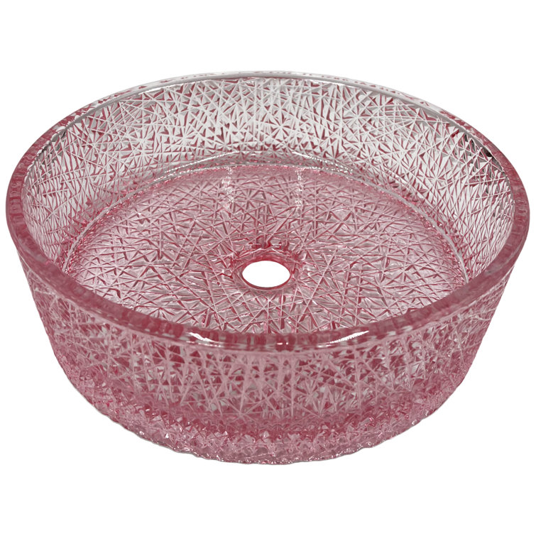 14" Pink Champagne Textured Glass Circular Bathroom Vessel Sink