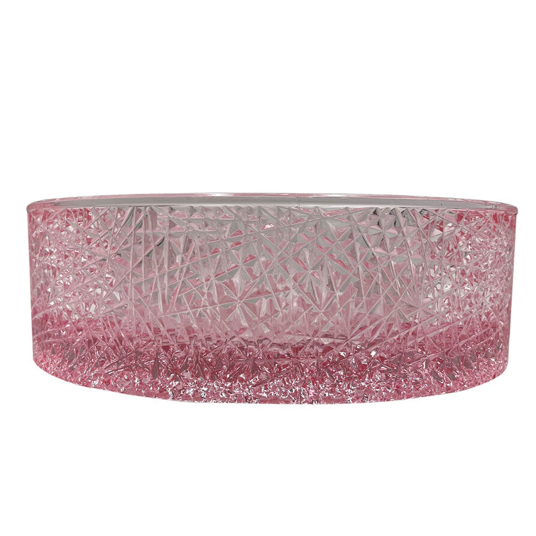 14" Pink Champagne Textured Glass Circular Bathroom Vessel Sink