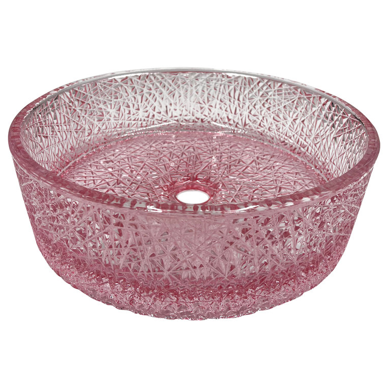 14" Pink Champagne Textured Glass Circular Bathroom Vessel Sink