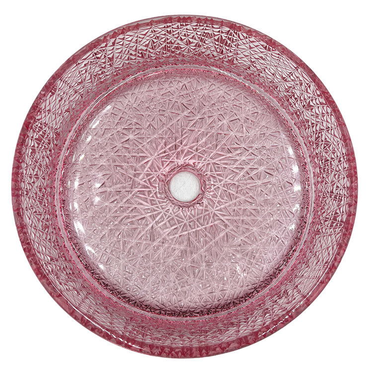 14" Pink Champagne Textured Glass Circular Bathroom Vessel Sink
