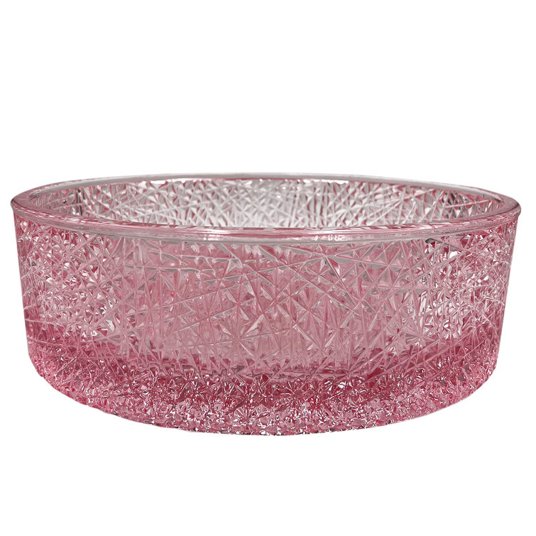 14" Pink Champagne Textured Glass Circular Bathroom Vessel Sink