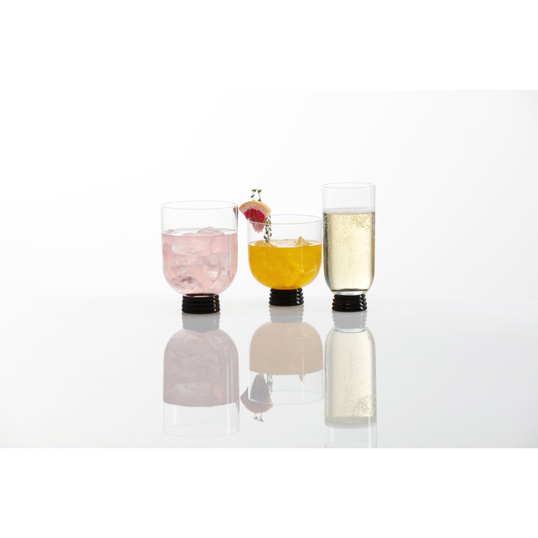 Trevi 17.6oz Clear Glassware Set with Black Base, Set of 4