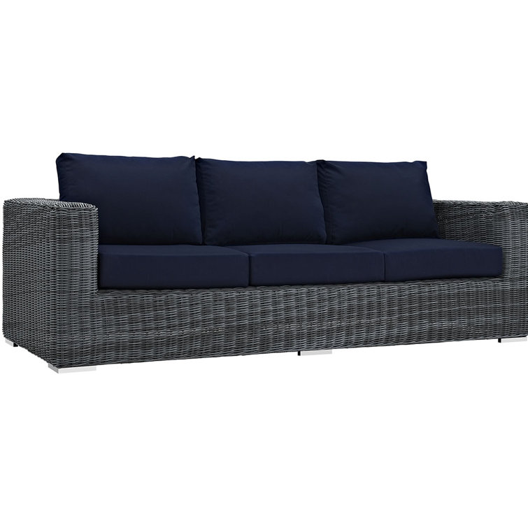 Navy Canvas Wicker Outdoor Sectional Sofa with Aluminum Frame