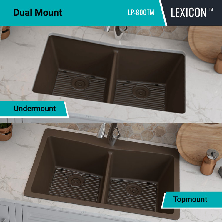 Beige 33" Double Bowl Quartz Drop-in Kitchen Sink