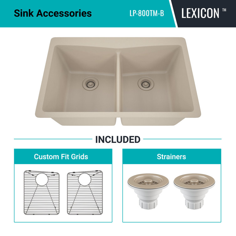 Beige 33" Double Bowl Quartz Drop-in Kitchen Sink