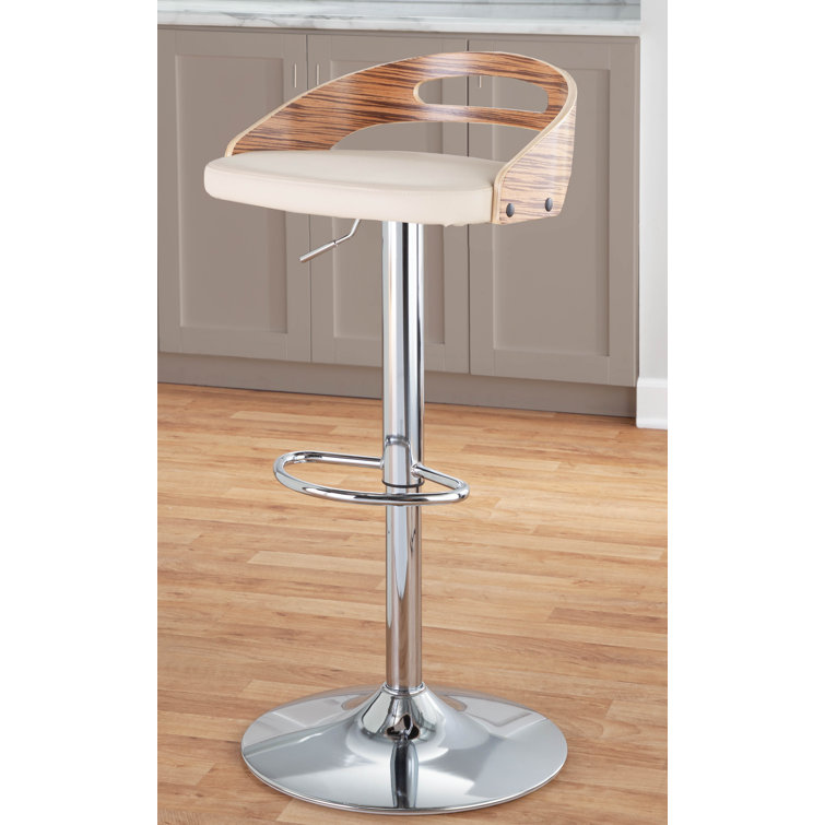 Cassis Adjustable Cream Faux Leather and Zebra Wood Barstool Set