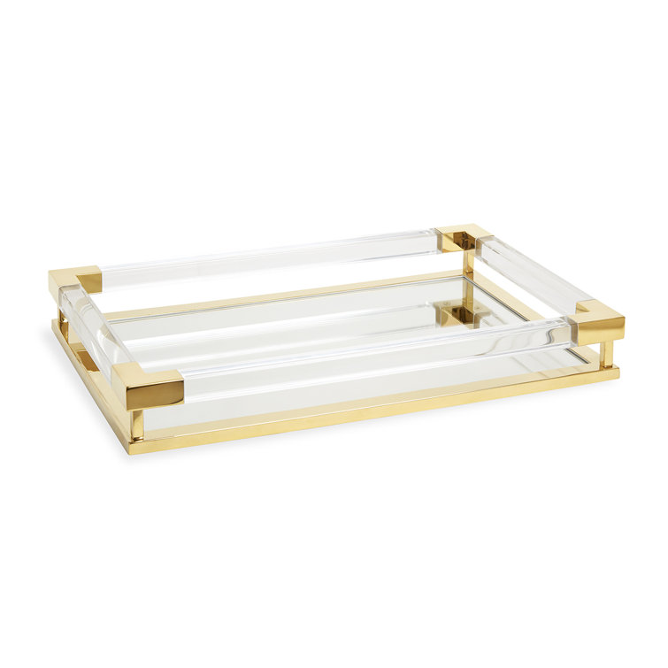 Clear Acrylic and Brass Rectangular Vanity Tray