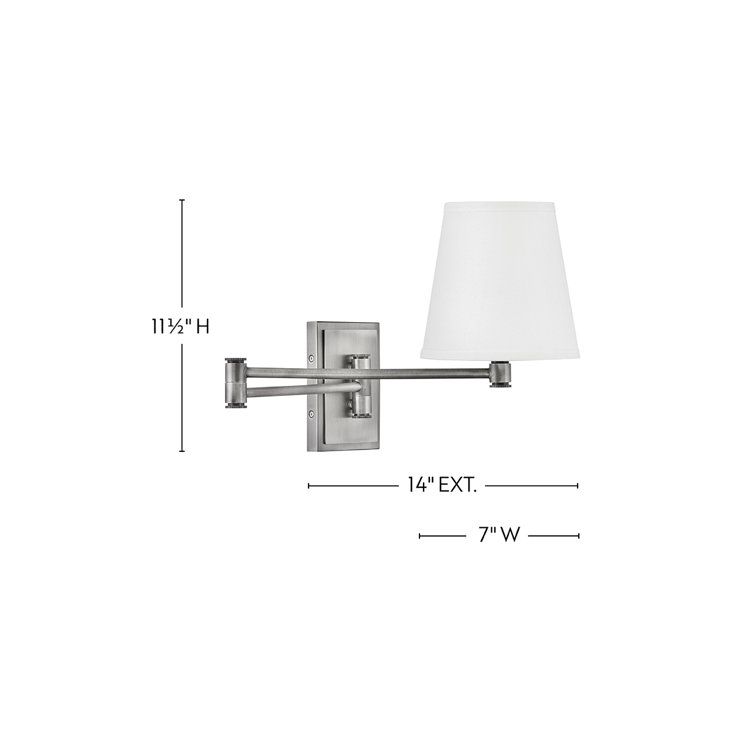 Antique Nickel Steel Swing Arm Wall Sconce with White Shade