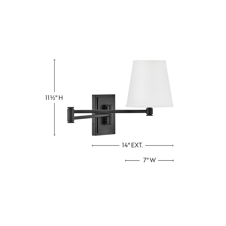 Black Steel Dimmable Plug-in Swing Arm Sconce with White Shade