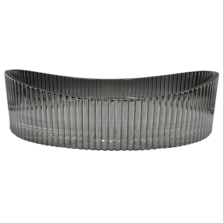 20'' Ribbed Gray Glass Oval Vessel Sink