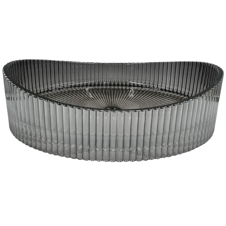 20'' Ribbed Gray Glass Oval Vessel Sink