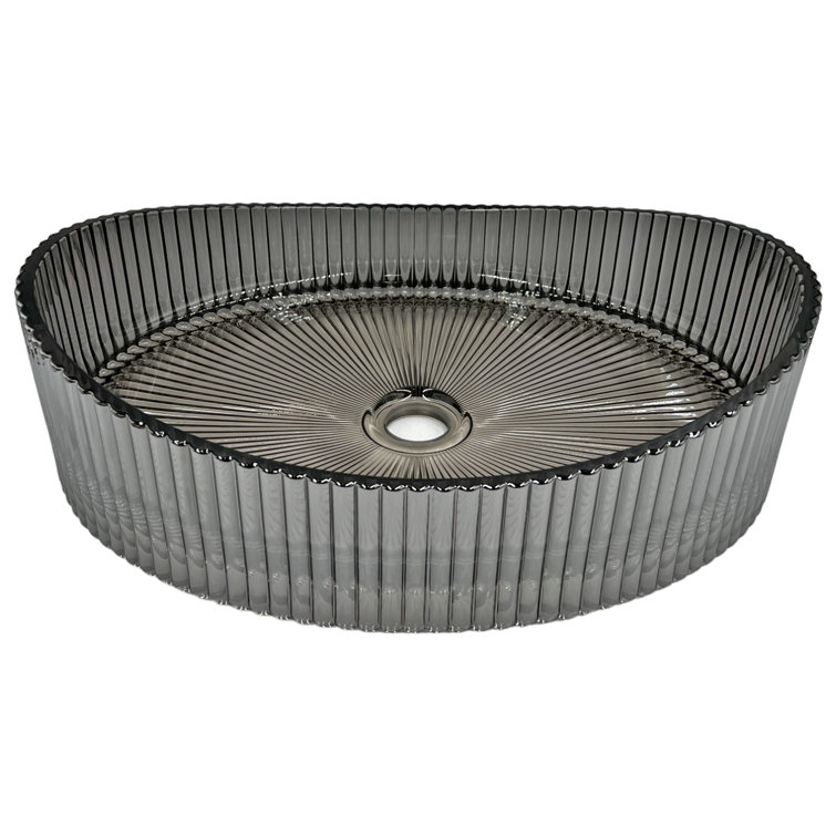 20'' Ribbed Gray Glass Oval Vessel Sink