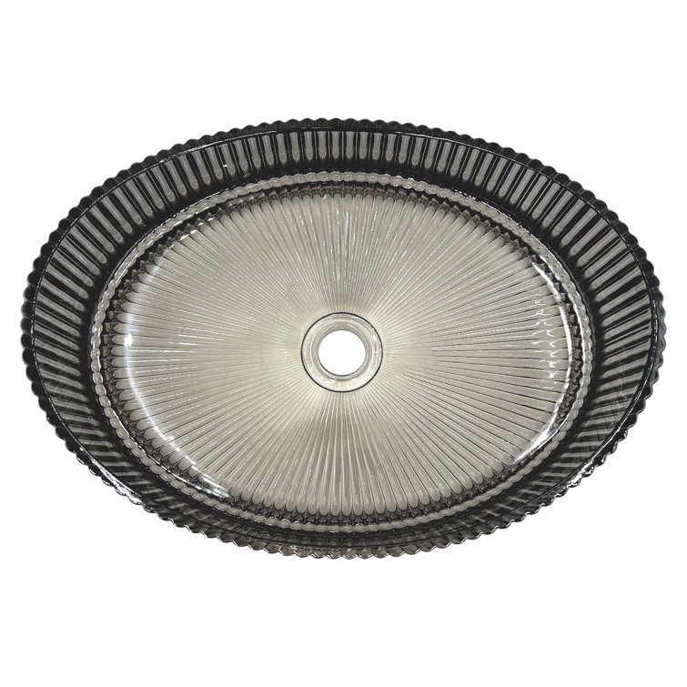 20'' Ribbed Gray Glass Oval Vessel Sink
