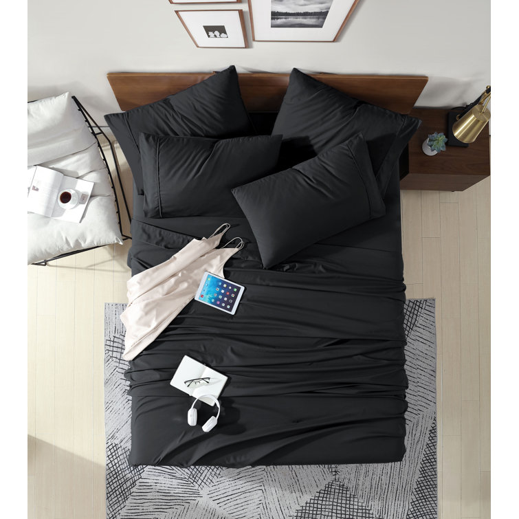 Queen Black Ultra Soft Microfiber Sheet Set with Extra Pillowcases