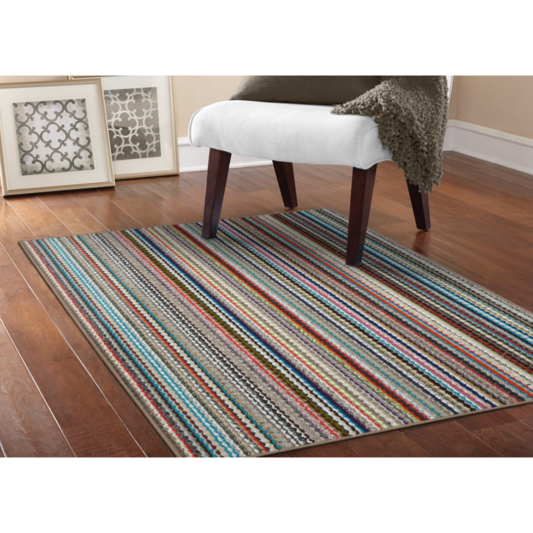 Carnival Stripe Multicolor Synthetic 4' x 6' Tufted Area Rug