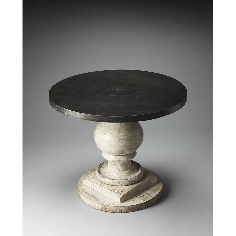 Round Black Metal and White Wood Foyer Table