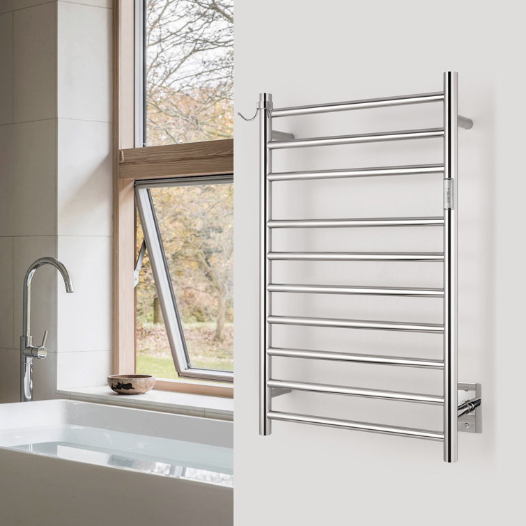 Polished Stainless Steel 10-Bar Wall Mounted Electric Towel Warmer