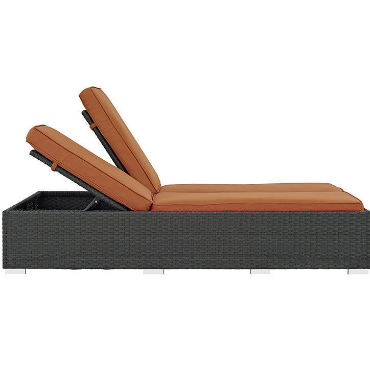 Chocolate Tuscan Outdoor Patio Double Chaise with Sunbrella Cushions