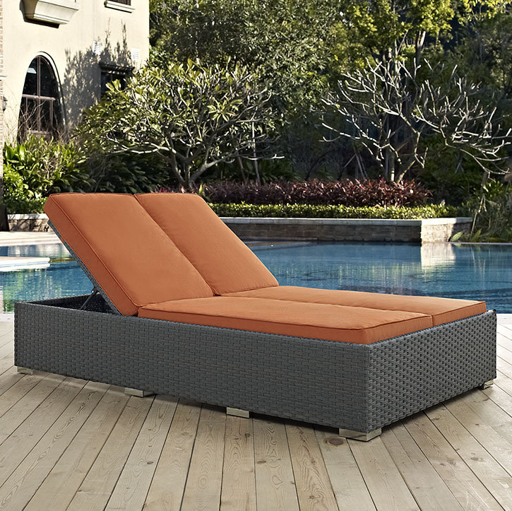 Chocolate Tuscan Outdoor Patio Double Chaise with Sunbrella Cushions