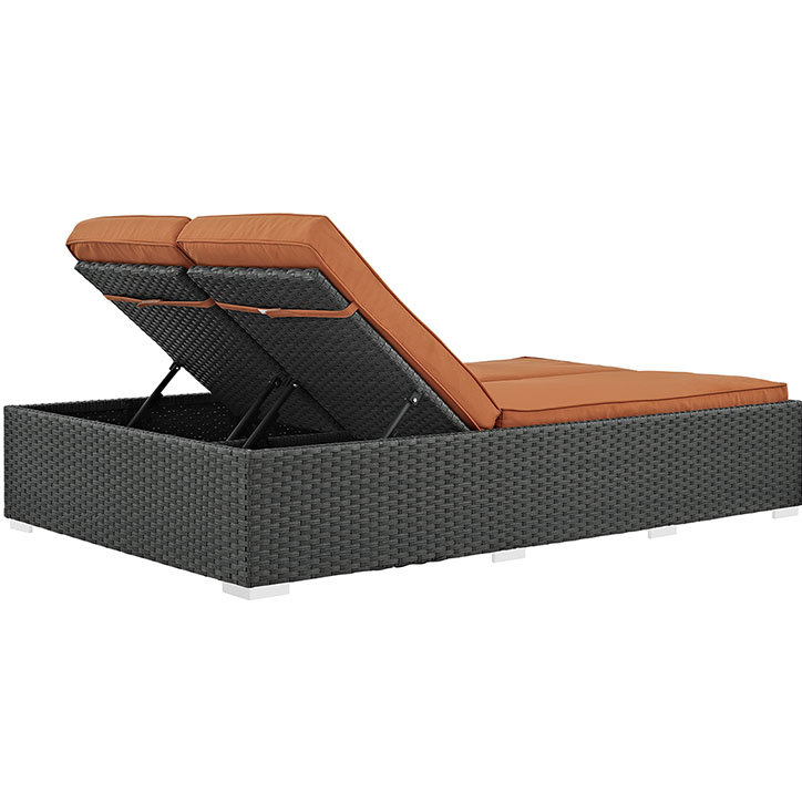 Chocolate Tuscan Outdoor Patio Double Chaise with Sunbrella Cushions