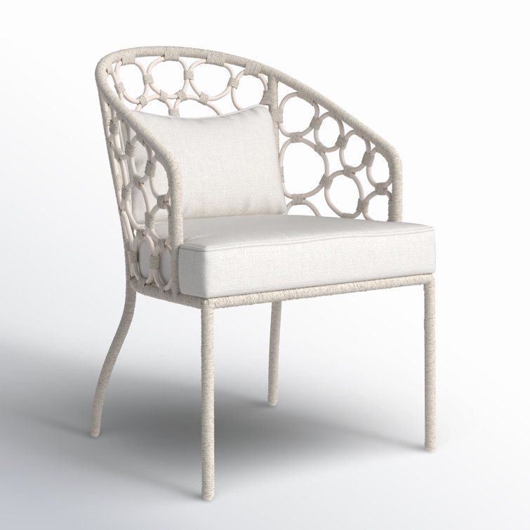 White Coastal Rattan and Cane Arm Chair with Upholstered Seat