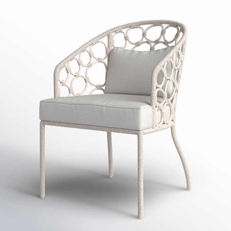 White Coastal Rattan and Cane Arm Chair with Upholstered Seat