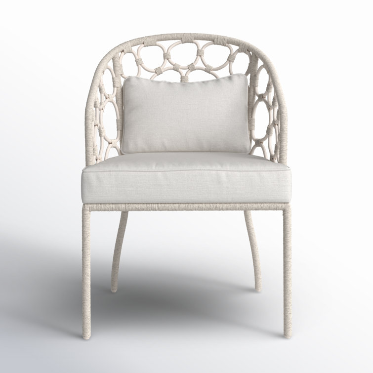 White Coastal Rattan and Cane Arm Chair with Upholstered Seat