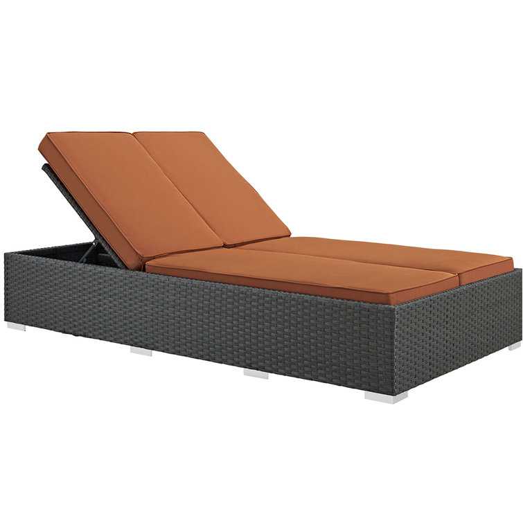 Chocolate Tuscan Outdoor Patio Double Chaise with Sunbrella Cushions