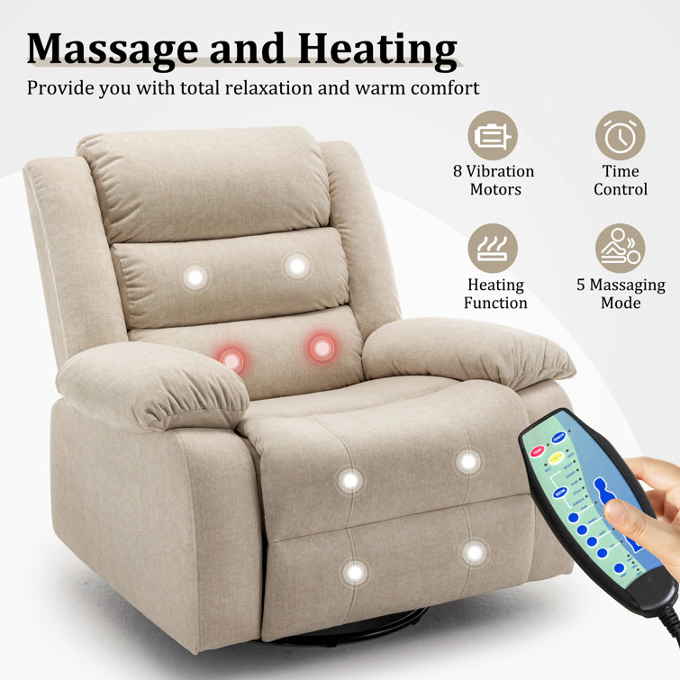Ellisse Khaki Wool Oversized Recliner with Massage and Heat