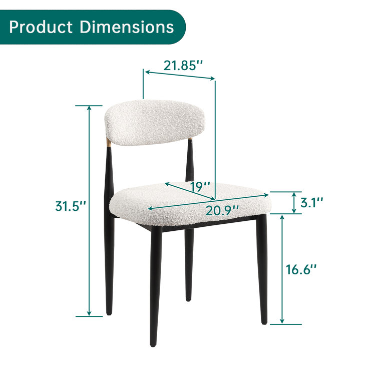 White Boucle Upholstered Side Chair with Black Metal Legs