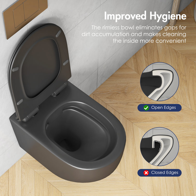 Hampton Matte Black Elongated Wall Mounted Dual Flush Toilet