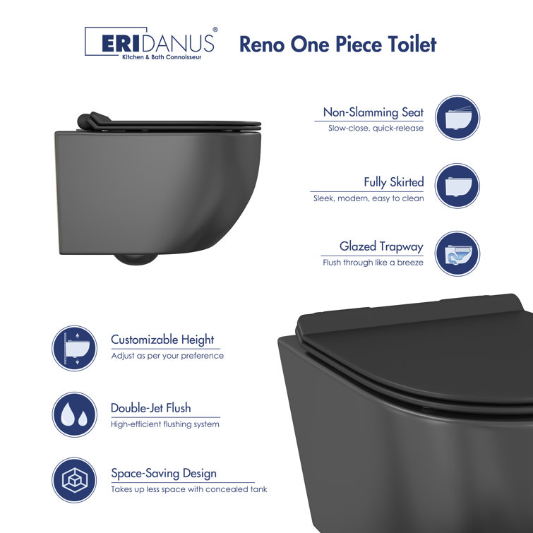 Hampton Matte Black Elongated Wall Mounted Dual Flush Toilet
