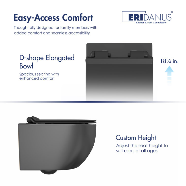 Hampton Matte Black Elongated Wall Mounted Dual Flush Toilet