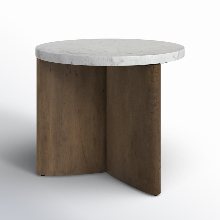 Rustic Fawn Oak and White Marble Round End Table