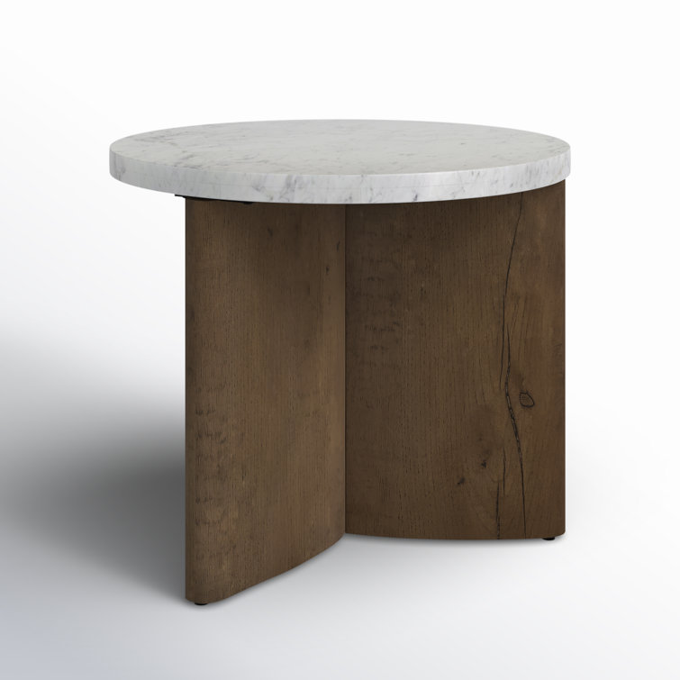 Rustic Fawn Oak and White Marble Round End Table
