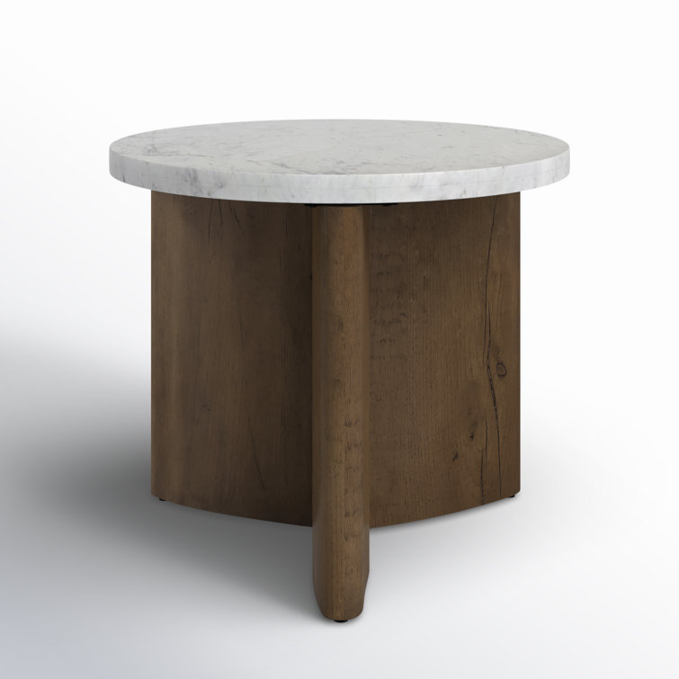 Rustic Fawn Oak and White Marble Round End Table