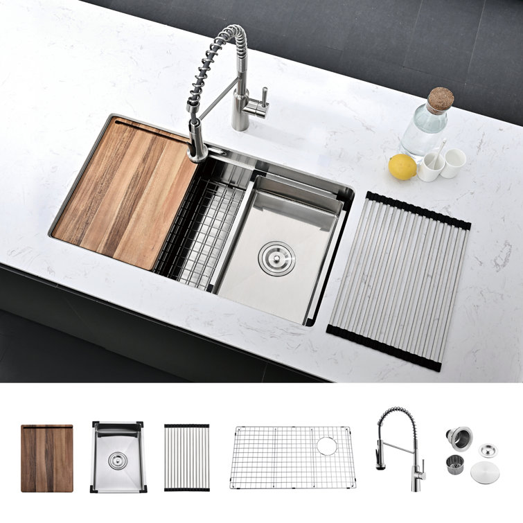 Akicon AK-U3019WSF 28'' L Undermount Single Bowl Stainless Steel Kitchen Sink