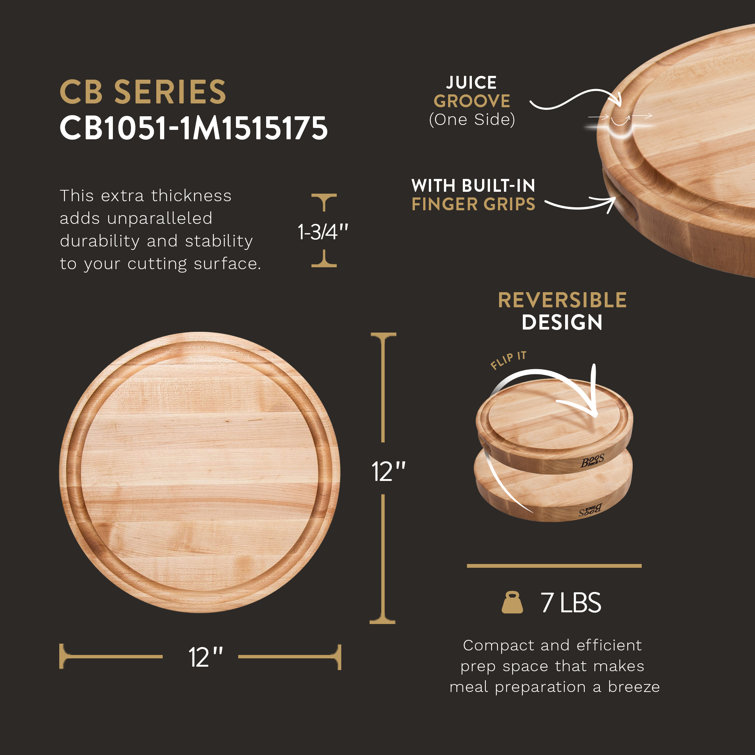 Maple Round 12" Wood Cutting Board with Juice Groove