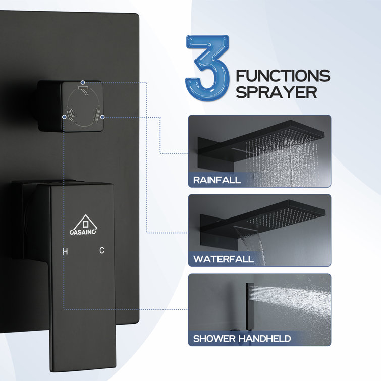 Matte Black Dual-Function Rain Shower System with Handheld Spray