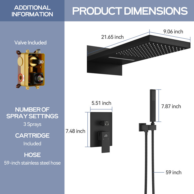 Matte Black Dual-Function Rain Shower System with Handheld Spray